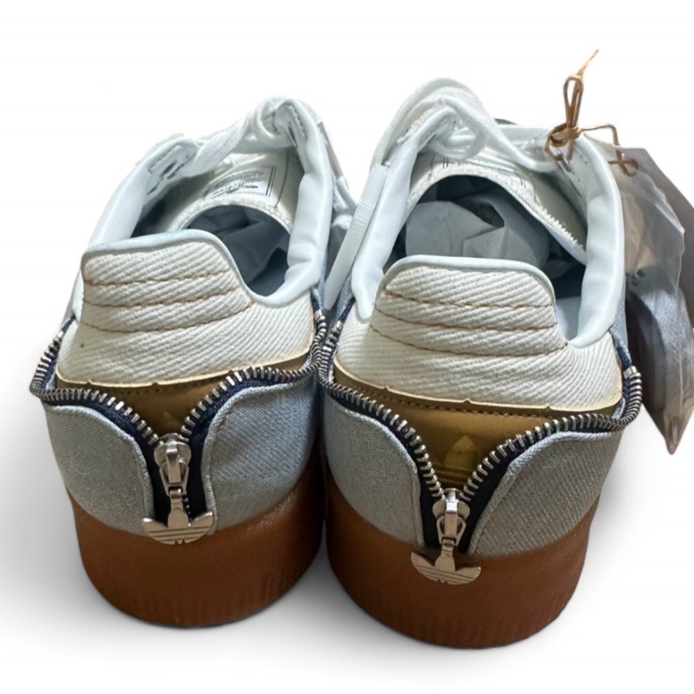 Adidas Women’s Denim Samba-Style Sneakers in Blue and White - Picture 3 of 10